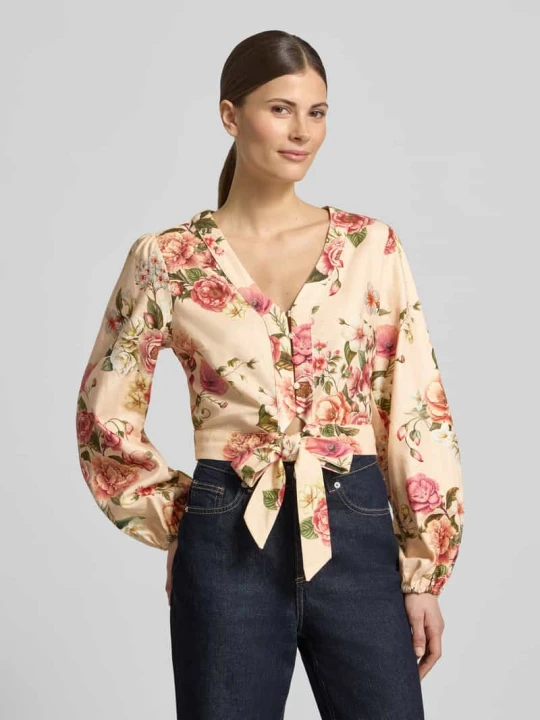 Zdjęcie produktu Bluzka o krótkim kroju z mieszanki lnu i wiskozy model 'SHIRLEY' Guess Różowy