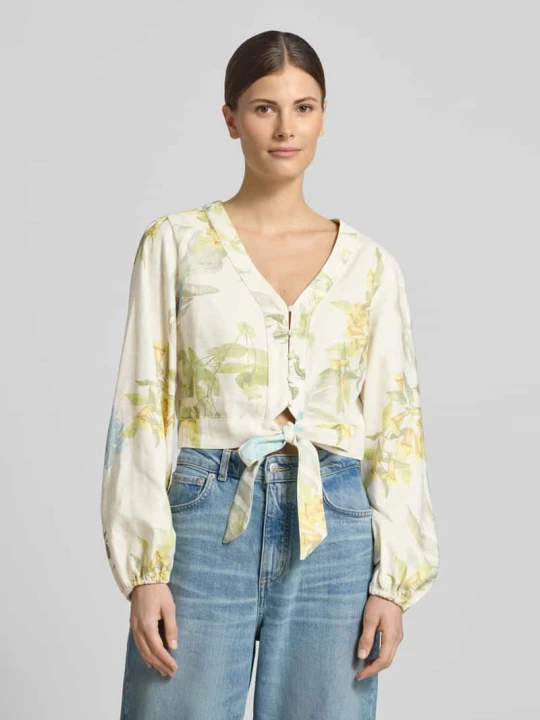 Zdjęcie produktu Bluzka o krótkim kroju z mieszanki lnu i wiskozy model 'SHIRLEY' Guess Limonkowy