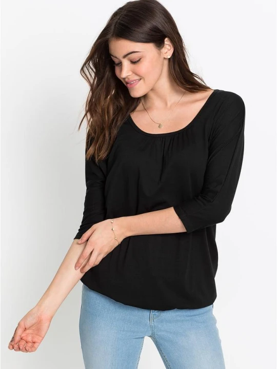 Zdjęcie produktu Bluzka oversize z mieszanki wiskozy BonPrix czarny