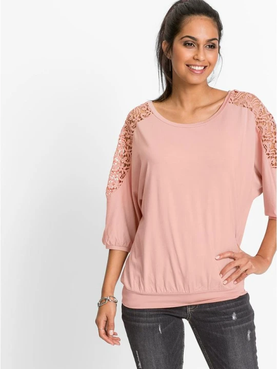 Zdjęcie produktu Bluzka oversize z mieszanki wiskozy BonPrix różowy