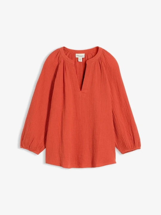 Zdjęcie produktu Bluzka oversize z przewiewnego muślinu z czystej bawełny BonPrix czerwony
