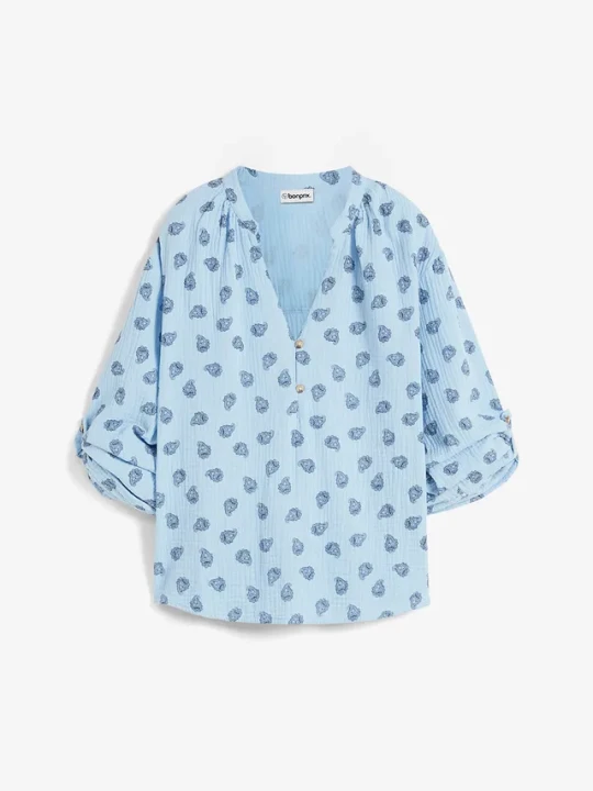 Zdjęcie produktu Bluzka oversize z przewiewnego muślinu z czystej bawełny BonPrix niebieski