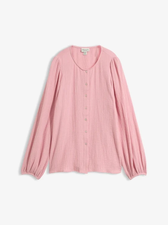 Zdjęcie produktu Bluzka oversize z przewiewnego muślinu z czystej bawełny BonPrix różowy