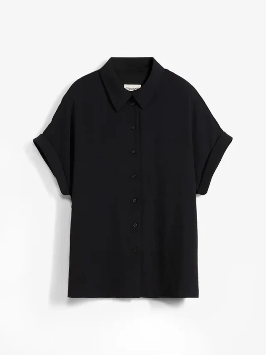 Zdjęcie produktu Bluzka oversized z e strukturalnej krepy BonPrix czarny