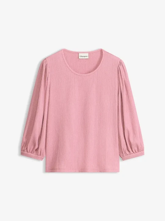 Zdjęcie produktu Bluzka T-shirtowa ze strukturalnej krepy BonPrix różowy