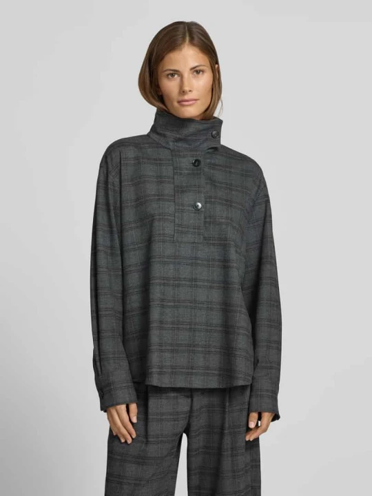 Zdjęcie produktu Bluzka w kratę z asymetryczną stójką Style Icon Collection Ciemnoszary melanż
