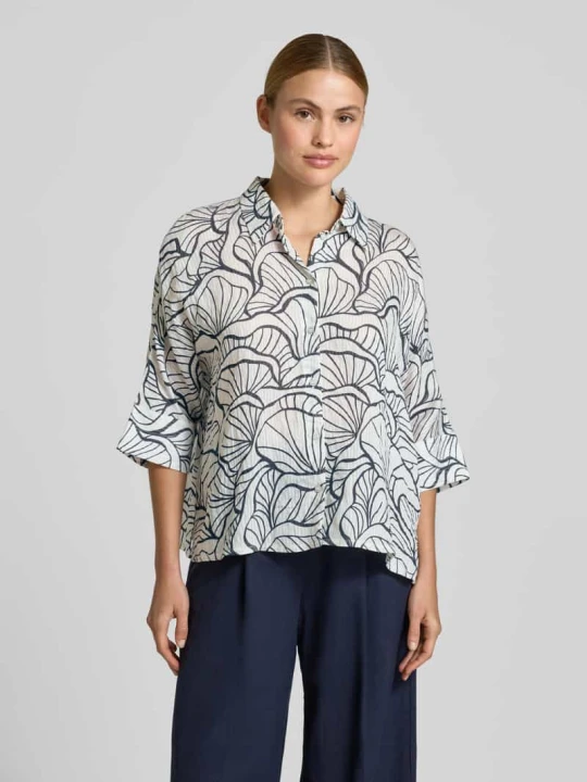 Zdjęcie produktu Bluzka w kroju relaxed fit w całościowym wzorze model 'Fashell' Opus Granatowy