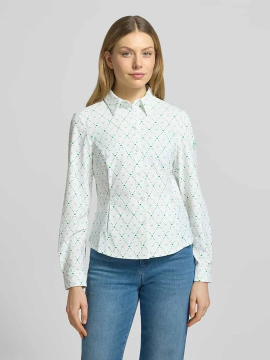 Zdjęcie produktu Bluzka w kroju slim fit w całościowym wzorze Marc Cain Złamany biały