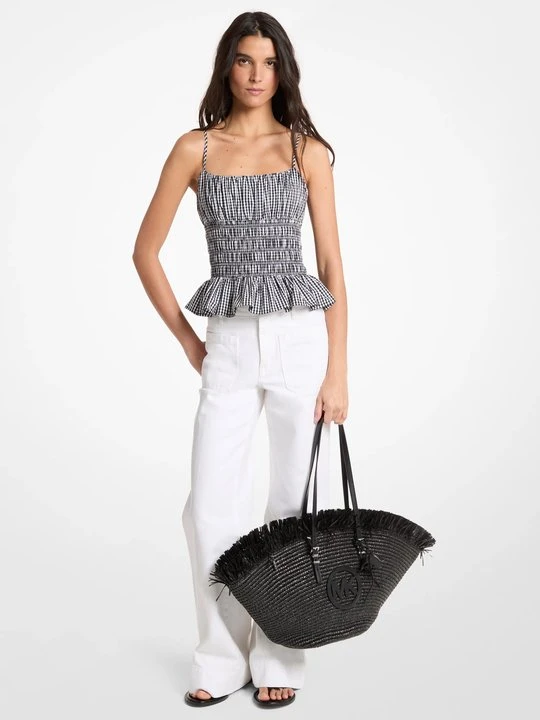 Zdjęcie produktu Bluzka z bawełny w kratę gingham Michael Kors czarny