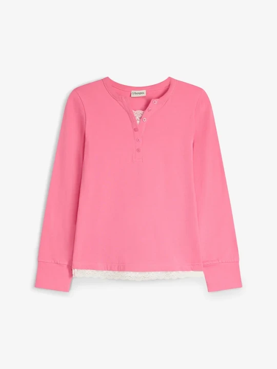 Zdjęcie produktu Bluzka z dekoltem henley, 2 w 1 BonPrix różowy