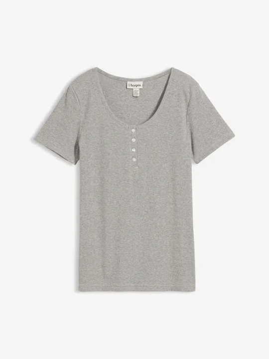 Zdjęcie produktu Bluzka z dekoltem henley z czystej bawełny organicznej BonPrix szary