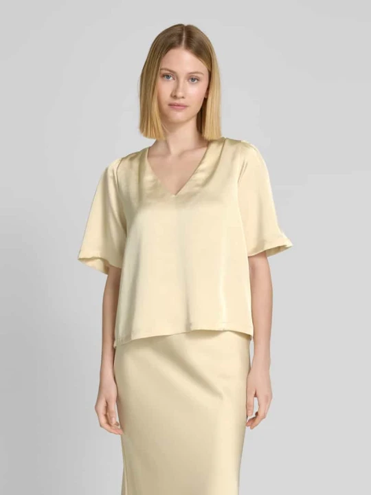 Zdjęcie produktu Bluzka z dekoltem w serek model ‘Largo’ NEO NOIR Pastelowy żółty
