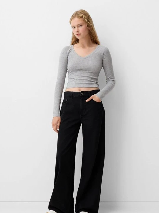 Zdjęcie produktu Bluzka z długim rękawem Bershka ciemnoszary