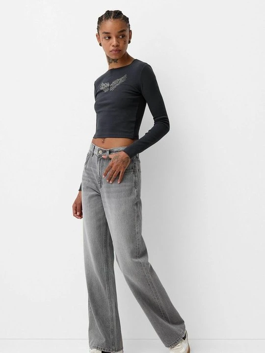 Zdjęcie produktu Bluzka z długim rękawem Bershka szary