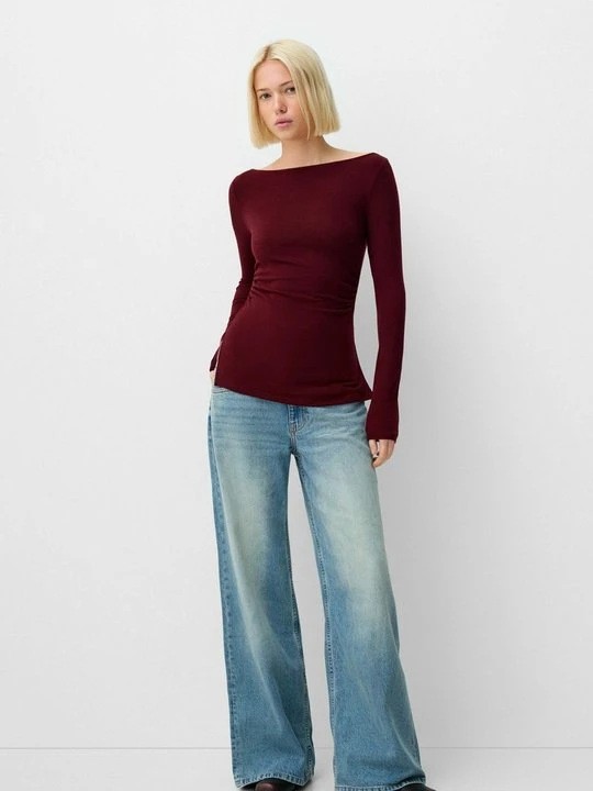 Zdjęcie produktu Bluzka z długim rękawem Bershka ciemnoczerwony