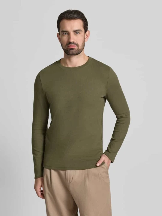 Zdjęcie produktu Bluzka z długim rękawem, fakturowanym wzorem i okrągłym dekoltem MCNEAL Khaki melanż