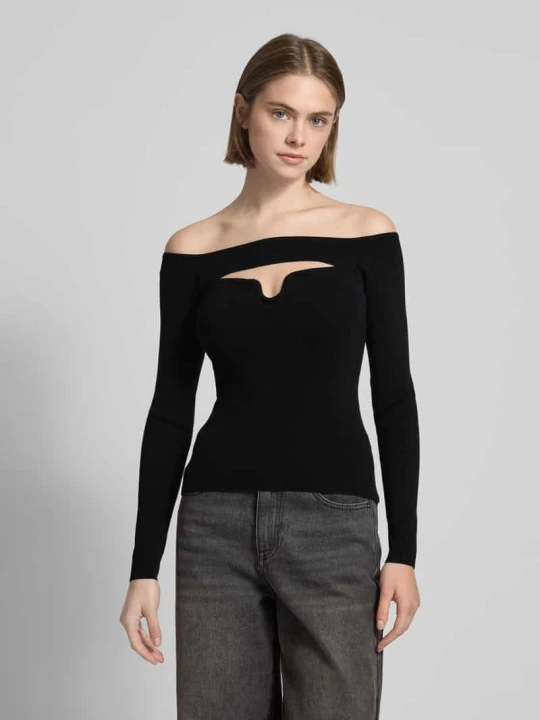 Zdjęcie produktu Bluzka z długim rękawem i dekoltem carmen model ‘Evelin Jumper’ LeGer Czarny