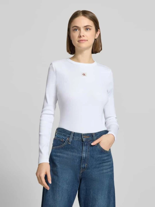 Zdjęcie produktu Bluzka z długim rękawem z detalem z logo Calvin Klein Jeans Biały