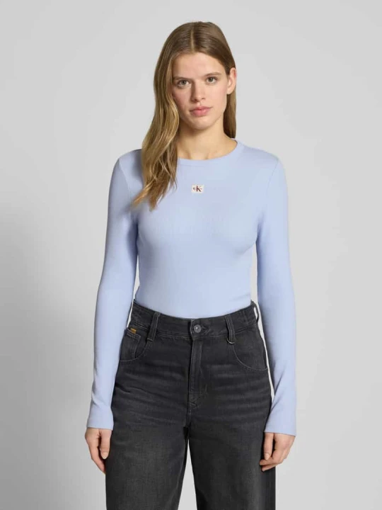 Zdjęcie produktu Bluzka z długim rękawem z detalem z logo Calvin Klein Jeans Jasnoniebieski
