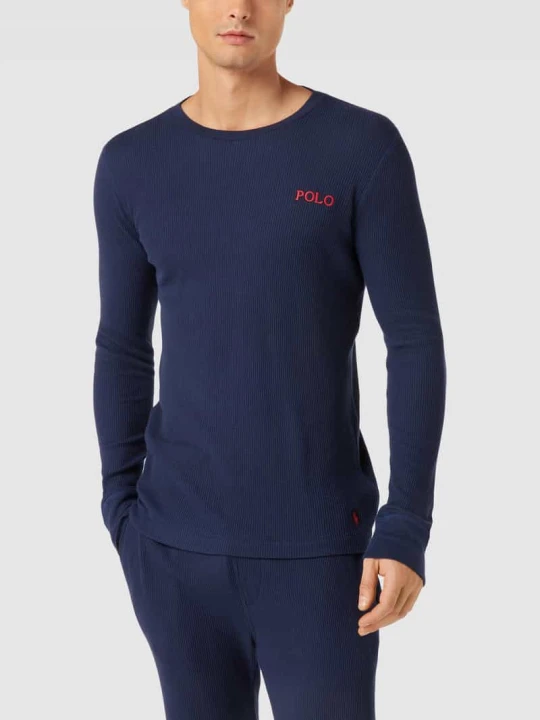 Zdjęcie produktu Bluzka z długim rękawem i fakturowanym wzorem model ‘WAFFLE’ Polo Ralph Lauren Granatowy