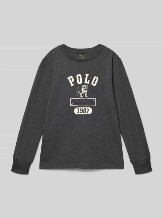 Zdjęcie produktu Bluzka z długim rękawem i nadrukiem z logo Polo Ralph Lauren Średnioszary melanż