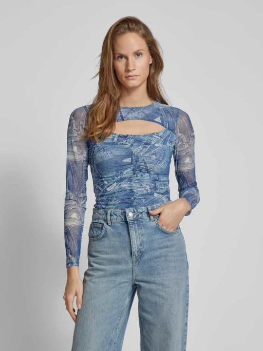 Zdjęcie produktu Bluzka z długim rękawem i wycięciem model ‘BRIENNA’ Guess Jeansowy niebieski