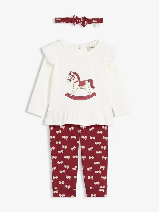 Zdjęcie produktu Bluzka z długim rękawem, legginsy i opaska na czoło z czystej bawełny organicznej (komplet 3-cz.) BonPrix czerwony