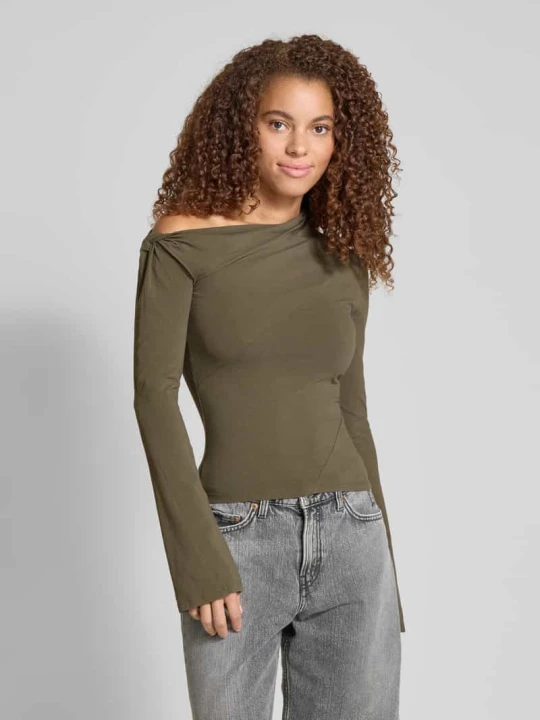 Zdjęcie produktu Bluzka z długim rękawem na jedno ramię model ‘Ira’ Weekday Khaki