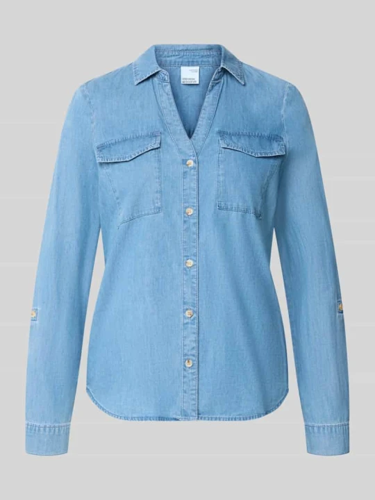 Zdjęcie produktu bluzka z długim rękawem o kroju regular fit z czystej bawełny model 'BUMPY' Vero Moda Jeansowy niebieski