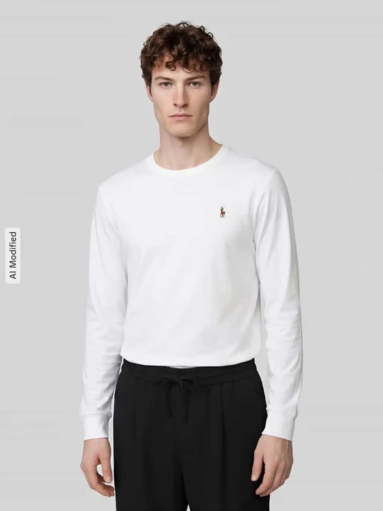 Zdjęcie produktu bluzka z długim rękawem o kroju regular fit z czystej bawełny model 'PIMA' Polo Ralph Lauren Biały