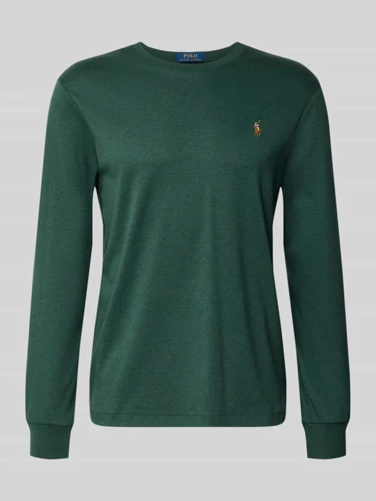 Zdjęcie produktu bluzka z długim rękawem o kroju regular fit z czystej bawełny model 'PIMA' Polo Ralph Lauren Ciemnozielony