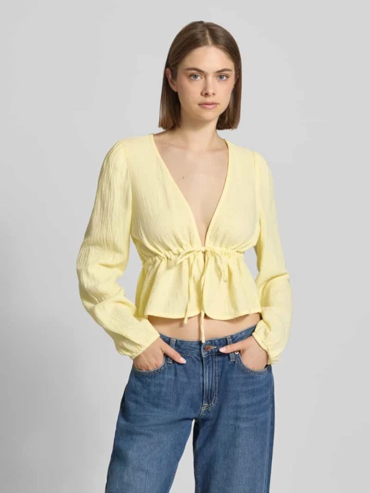 Zdjęcie produktu bluzka z długim rękawem o kroju regular fit z czystej bawełny model 'SASTINA' Pieces Jasnożółty