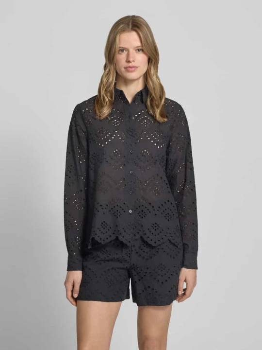 Zdjęcie produktu Bluzka z długim rękawem o kroju regular fit z czystej bawełny model 'VILDE' Pieces Czarny