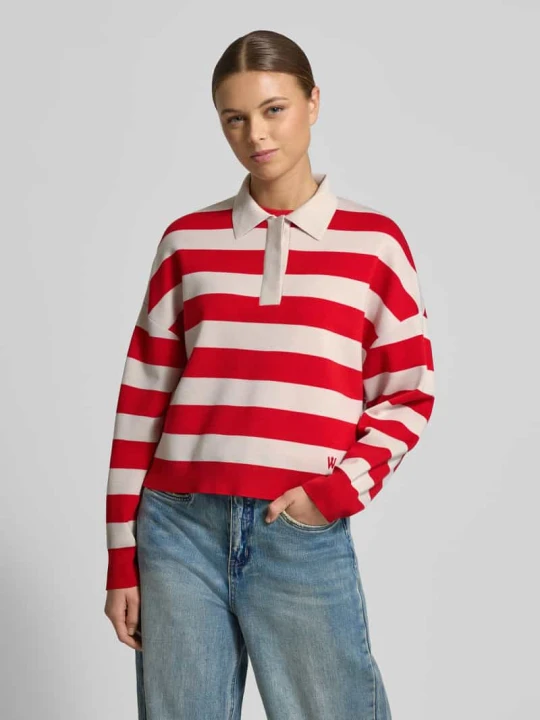 Zdjęcie produktu Bluzka z długim rękawem o kroju regular fit z czystej żywej wełny z kołnierzykiem polo Windsor Czerwony