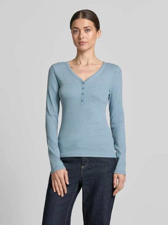 Zdjęcie produktu bluzka z długim rękawem o kroju regular fit z dekoltem henley Tom Tailor Jasnoniebieski