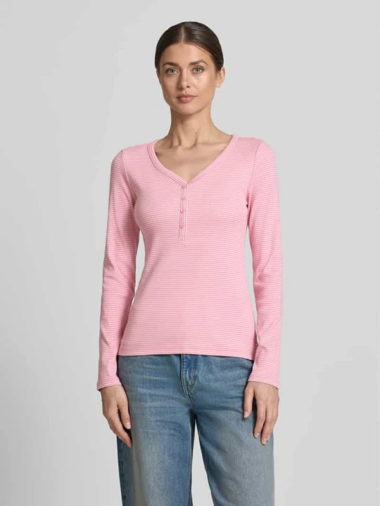 Zdjęcie produktu bluzka z długim rękawem o kroju regular fit z dekoltem henley Tom Tailor Mocnoróżowy