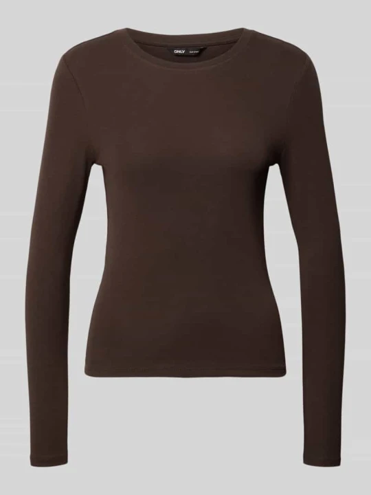 Zdjęcie produktu bluzka z długim rękawem o kroju regular fit z mieszanka bawełny model 'RILEY' Only Ciemnobrązowy