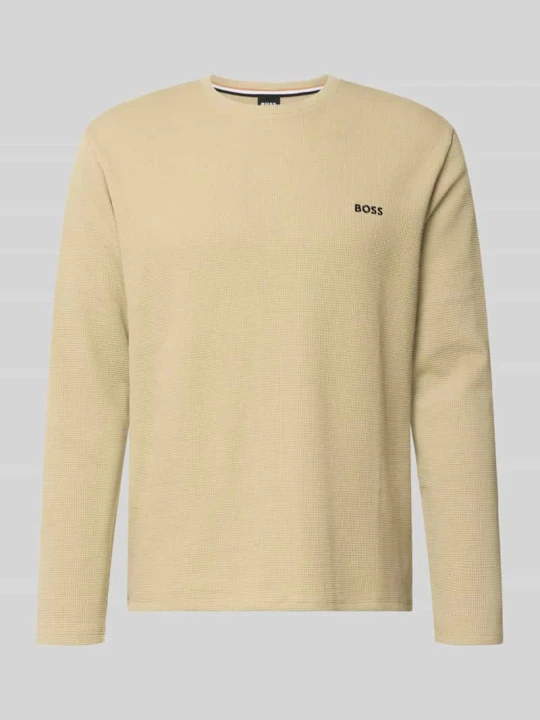 Zdjęcie produktu bluzka z długim rękawem o kroju regular fit z mieszanka bawełny model 'WAFFLE LS-SHIRT' Boss Trzcinowy