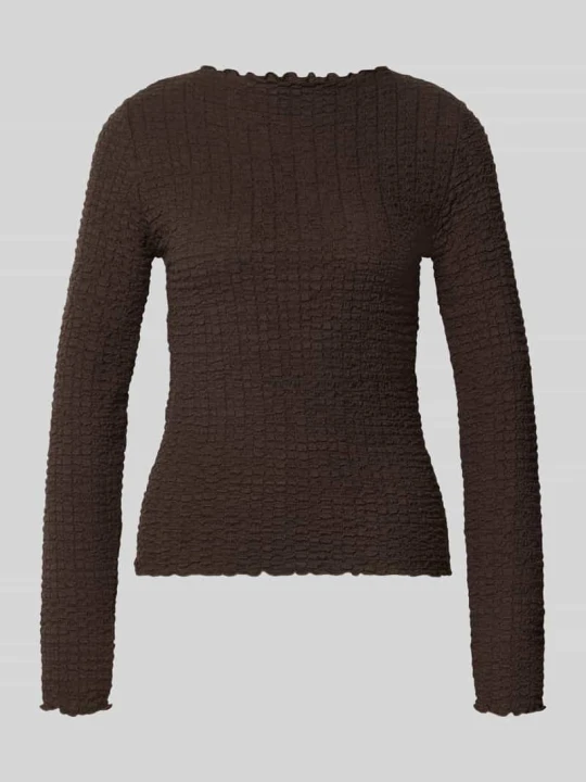 Zdjęcie produktu bluzka z długim rękawem o kroju regular fit z mieszanka bawełny model 'ZIA' Vero Moda Czekoladowy