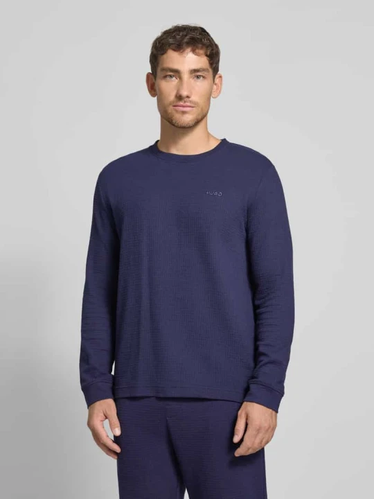 Zdjęcie produktu Bluzka z długim rękawem o kroju regular fit z mieszanki bawełny model ‘AUSTIN’ Hugo Granatowy