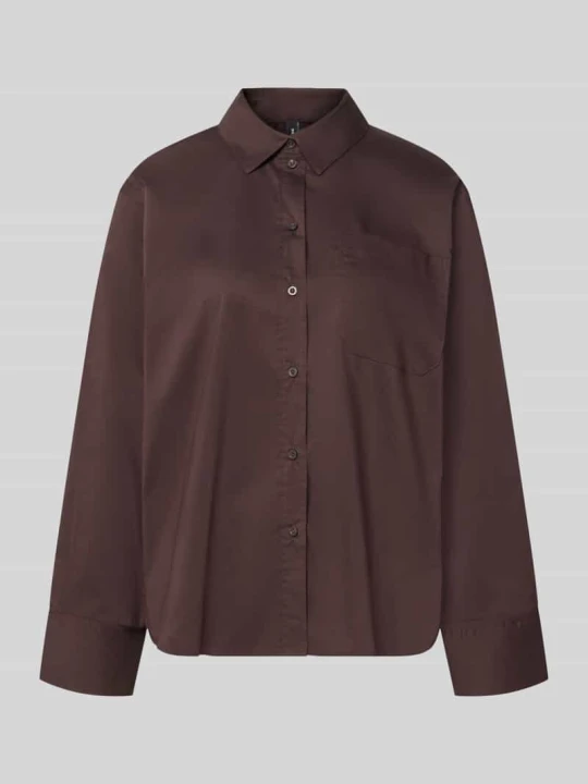 Zdjęcie produktu bluzka z długim rękawem o kroju regular fit z mieszanki bawełny model 'LOTUS' Vero Moda Czekoladowy