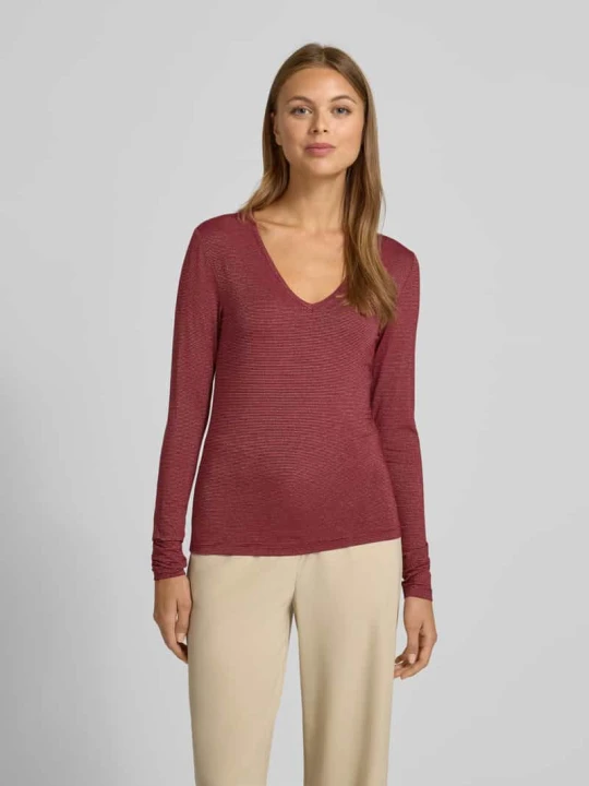 Zdjęcie produktu Bluzka z długim rękawem o kroju regular fit z mieszanki wiskozy model ‘LAVA’ Vero Moda Ciemnoczerwony