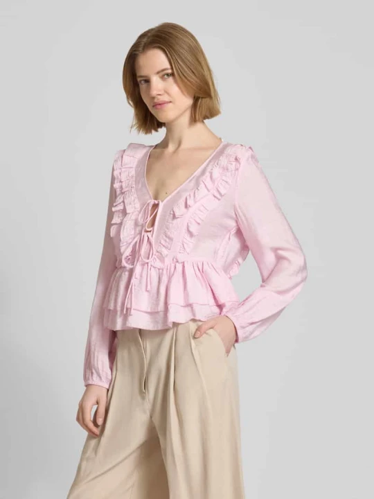 Zdjęcie produktu bluzka z długim rękawem o kroju regular fit z mieszanki wiskozy model 'ZOEY' Vero Moda Różowy