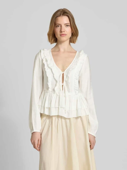 Zdjęcie produktu bluzka z długim rękawem o kroju regular fit z mieszanki wiskozy model 'ZOEY' Vero Moda Złamany biały