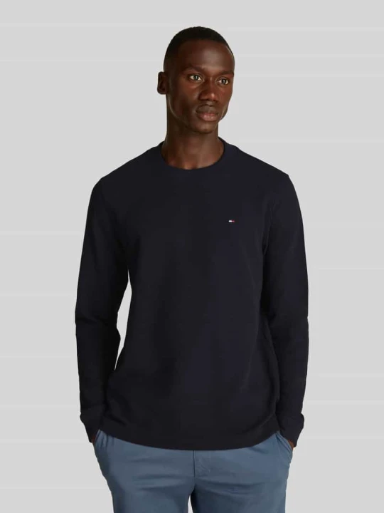 Zdjęcie produktu bluzka z długim rękawem o kroju regular fit z subtelnym detalem z logo Tommy Hilfiger Granatowy