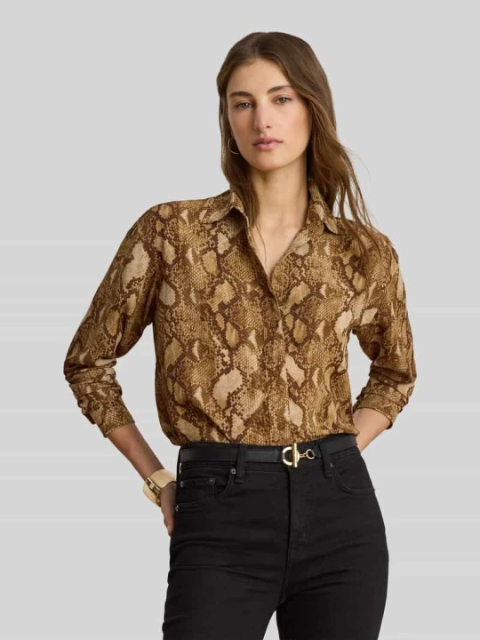 Zdjęcie produktu Bluzka z długim rękawem o kroju regular fit z szyfonu Lauren Ralph Lauren Camel