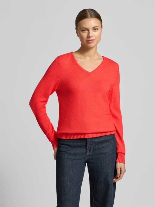 Zdjęcie produktu Bluzka z długim rękawem o kroju regular fit z wiskozy w imitacji dzianiny model „Viril” Vila Czerwony