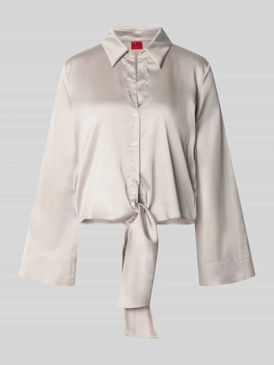 Zdjęcie produktu bluzka z długim rękawem o kroju relaxed fit w imitacji satyny model 'ERRIKA' Hugo Kamienny
