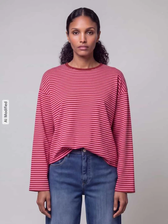 Zdjęcie produktu bluzka z długim rękawem o kroju relaxed fit z czystej bawełny model 'FREJA' Only Mocnoróżowy melanż
