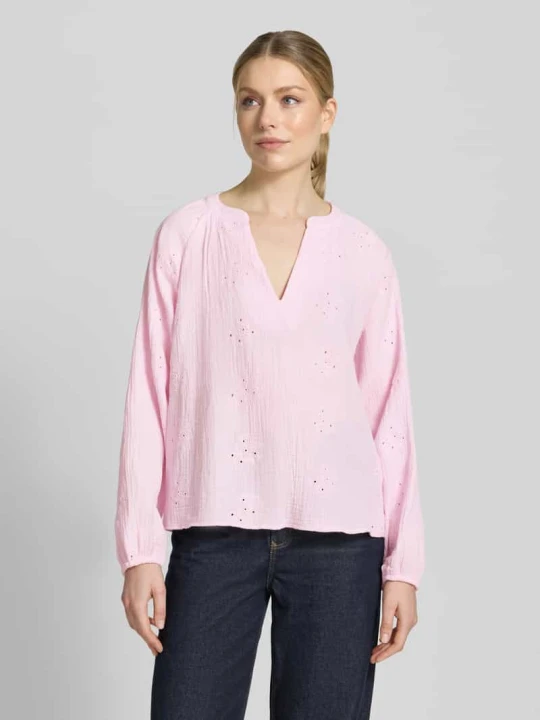 Zdjęcie produktu Bluzka z długim rękawem o kroju relaxed fit z czystej bawełny model 'NATALI' Vero Moda Mocnoróżowy